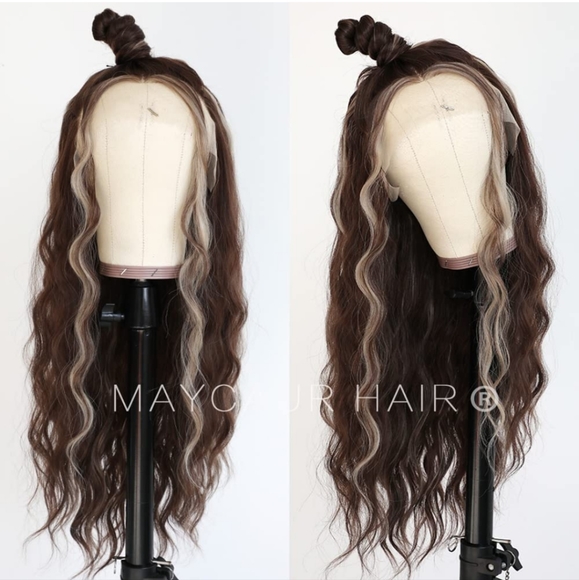 Long Curly Lace Wig Brown Blonde Synthetic Lace Front Ombre Color - Picture 3 of 4